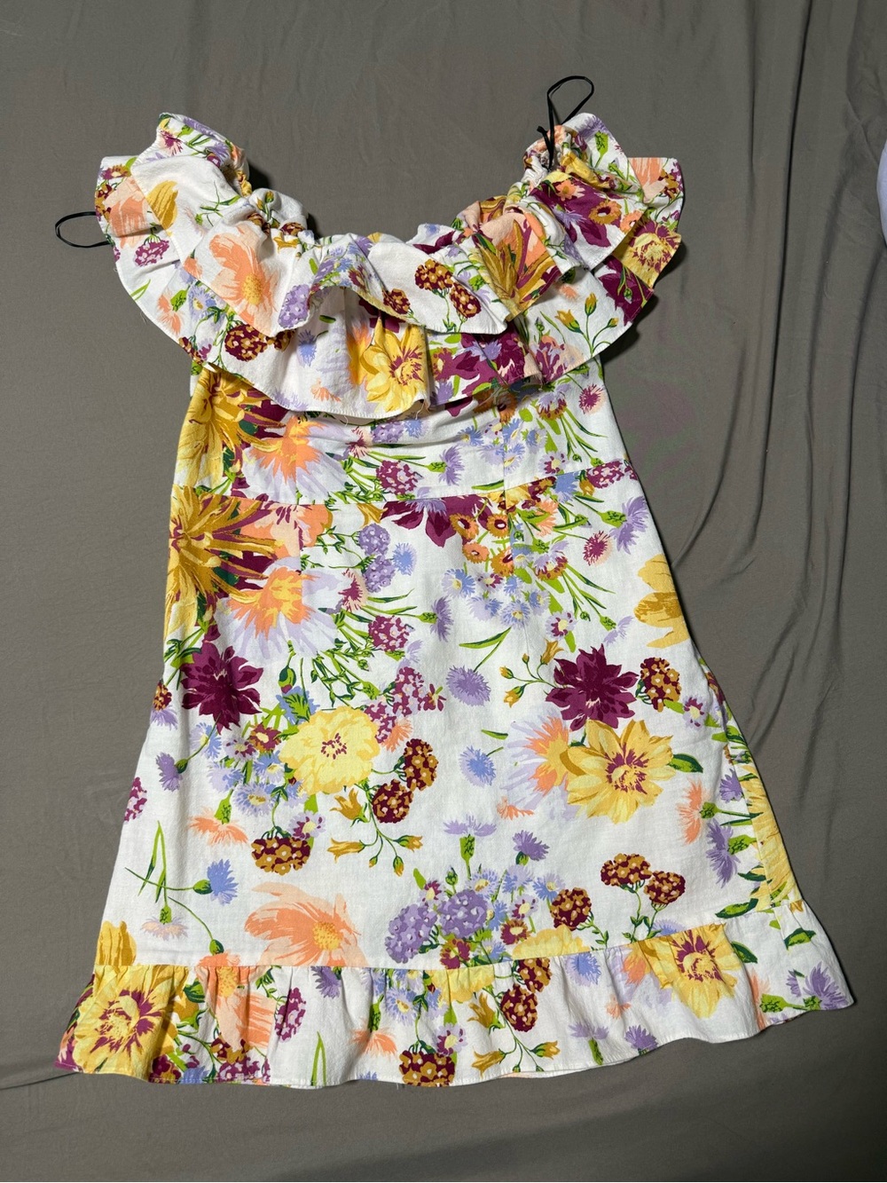H&M White Floral Mini Dress with Yellow, Purple & Pink Flowers